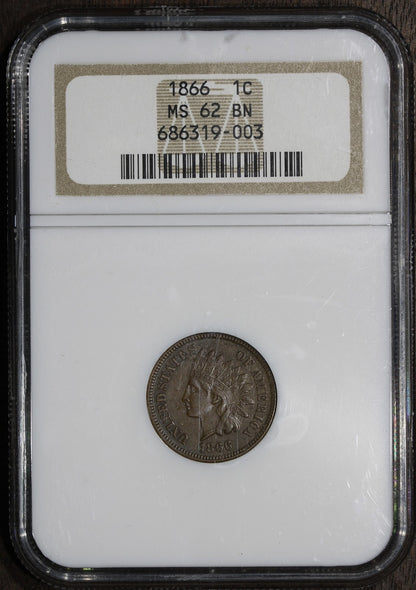 1866 (MS62 BN) Indian Head Cent 1C IHC NGC - Better Date