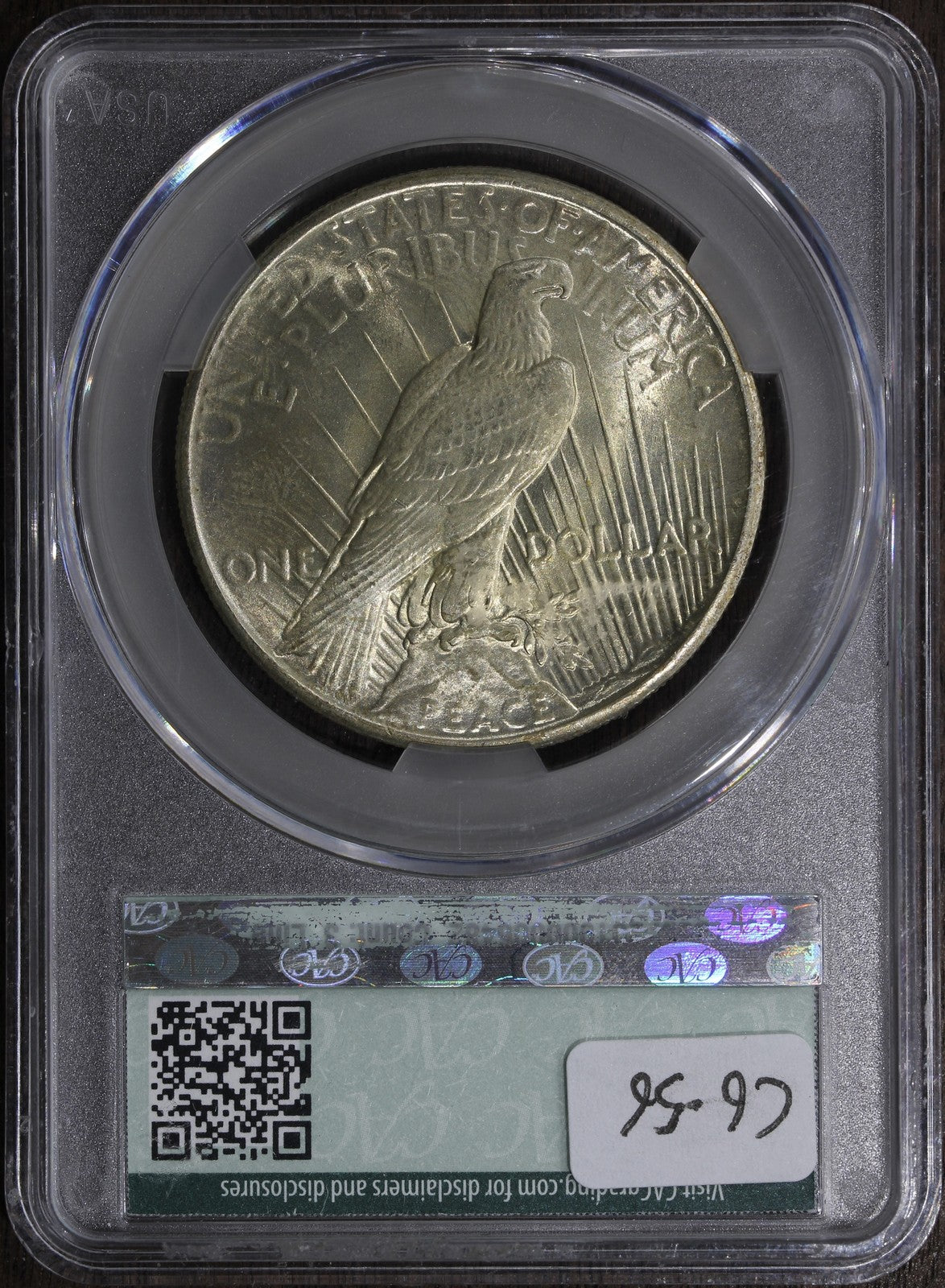 1926 (MS65 CAC) Peace Silver Dollar $1 CACG - Toned Gem!