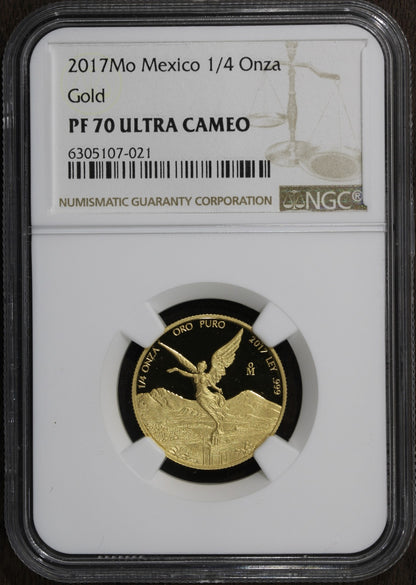 2017-Mo (PF70 Ultra Cameo) Proof Gold Mexico 1/4 Onza Libertad NGC - Flawless