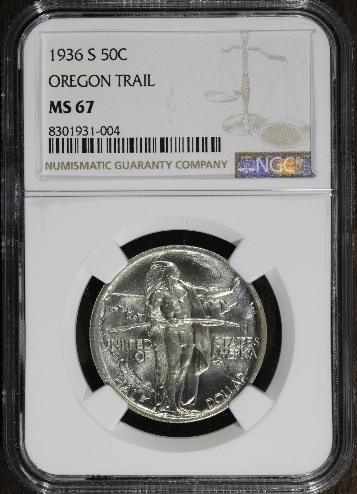 1936-S (MS67) Oregon Trail Commemorative Half Dollar 50C NGC - Blast White