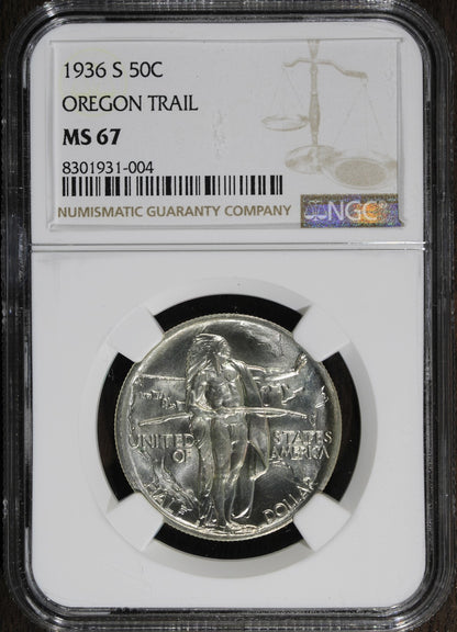 1936-S (MS67) Oregon Trail Commemorative Half Dollar 50C NGC - Blast White