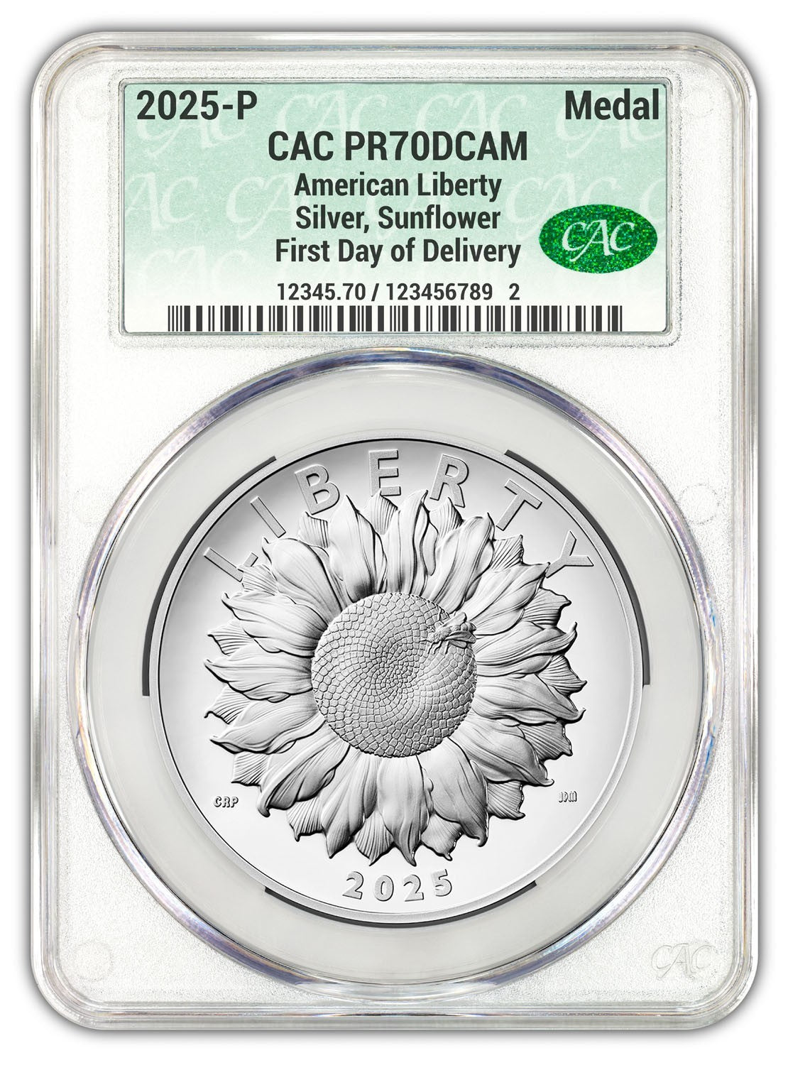 2025-W (PR70) 1 oz High Relief Silver American Liberty Medal CACG FDOD Flower
