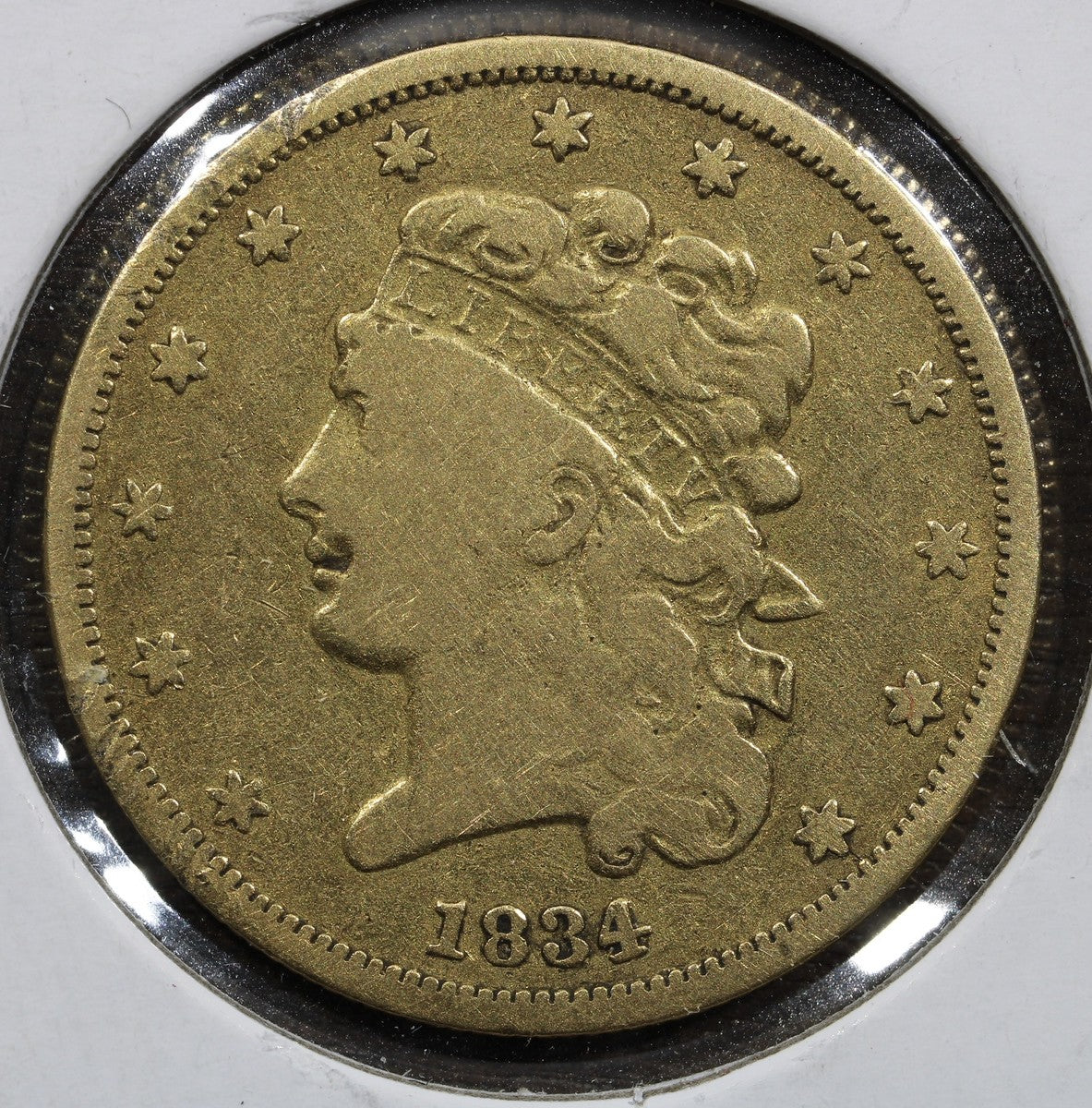 1834 Classic Head Gold Half Eagle $5 F - Nice Type
