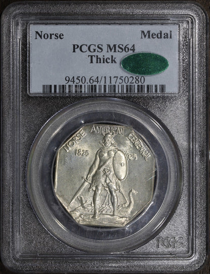 1925 (MS64 CAC) Norse American Silver Medal PCGS - Thick