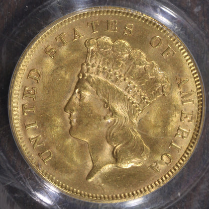 1878 (MS64 CAC) Indian Princess Three Dollar Gold Piece $3 PCGS OGH