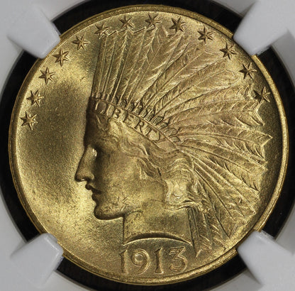 1913 (MS65+) Indian Head Gold Eagle $10 NGC - Flashy Gem!