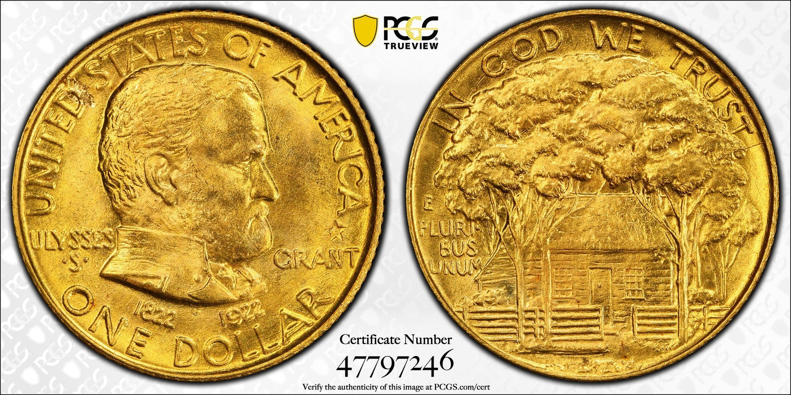 1922 (MS65 CAC) Grant Commemorative Gold Dollar G$1 PCGS - Star