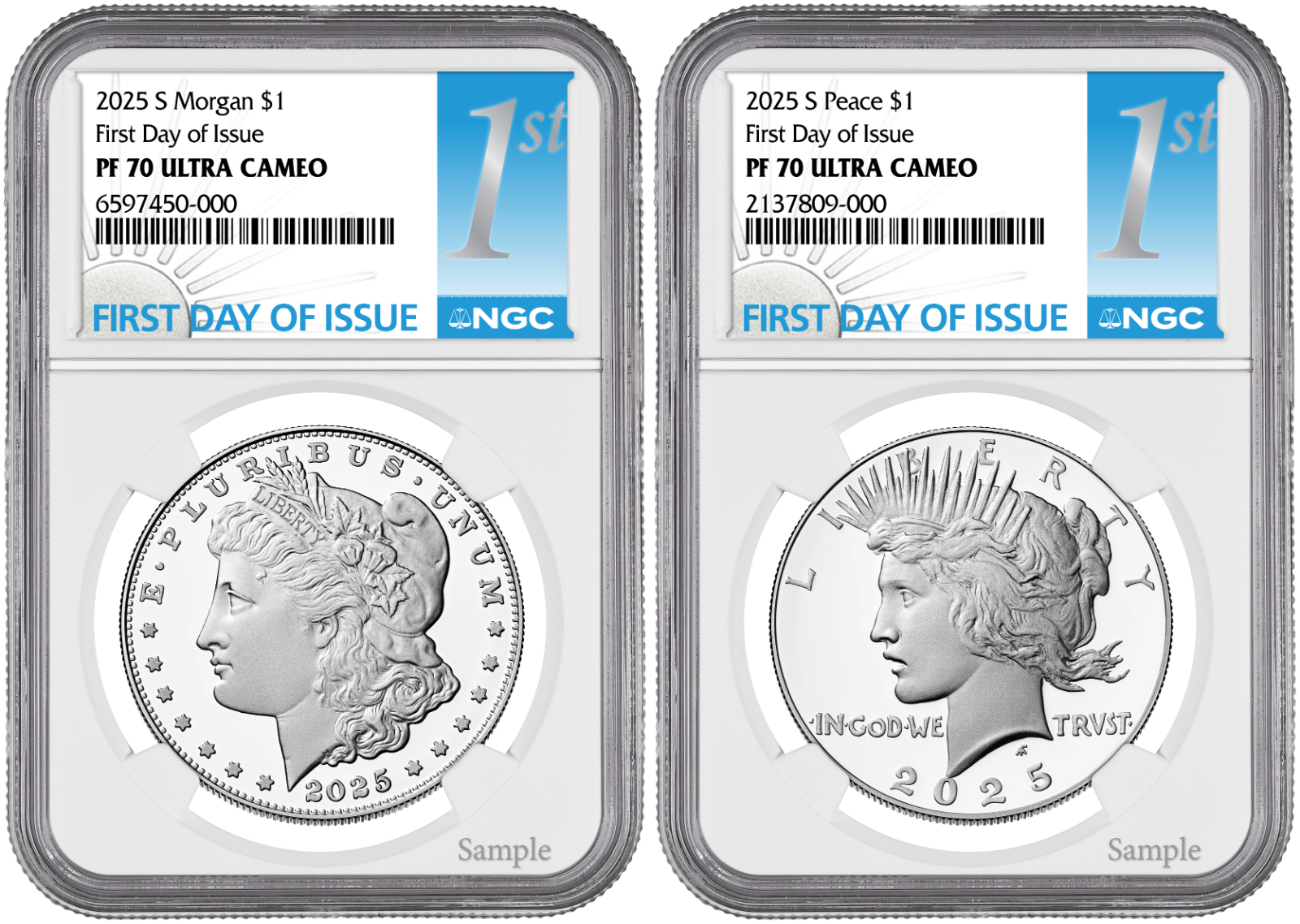 2025-S (PF70) Proof Morgan & Peace Silver Dollar (2 Coin Set) FDOI NGC Presale