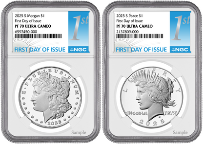 2025-S (PF70) Proof Morgan & Peace Silver Dollar (2 Coin Set) FDOI NGC Presale