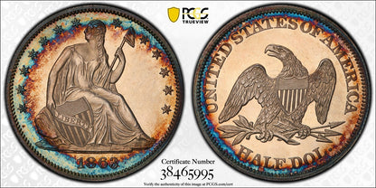 1863 (PR65 CAMEO) Proof Seated Liberty Half Dollar 50C PCGS - Great Toning!