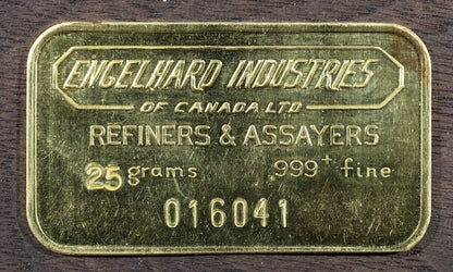 Engelhard 25 Gram Vintage Pure .999 Gold Bar - Scarce