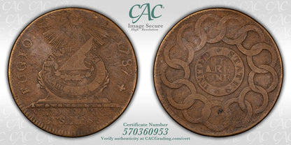 1787 (VF30 CAC) Fugio Cent 1C CACG - No Cinq, Cross After Date, Newman 1-B