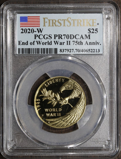2020-W (PR70 DCAM) End of World War II 1/2 oz Gold Coin $25 - 75 Anniversary