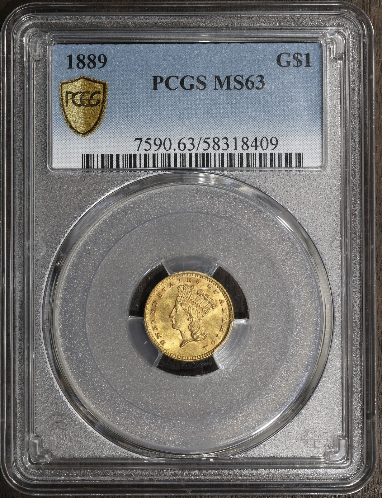 1889 (MS63) Type 3 Gold Dollar G$1 PCGS