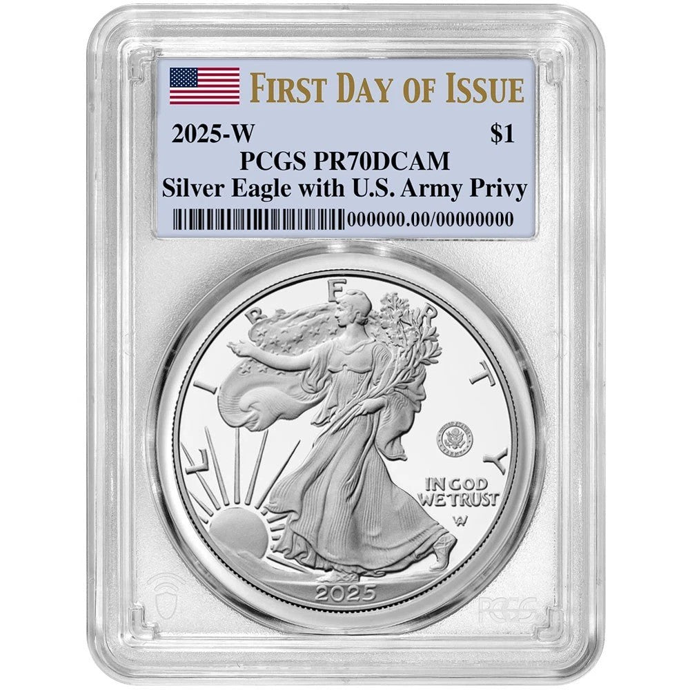 2025-W (PR70) Proof American Silver Eagle ~U.S. Army Privy $1 PCGS FDOI -Presale