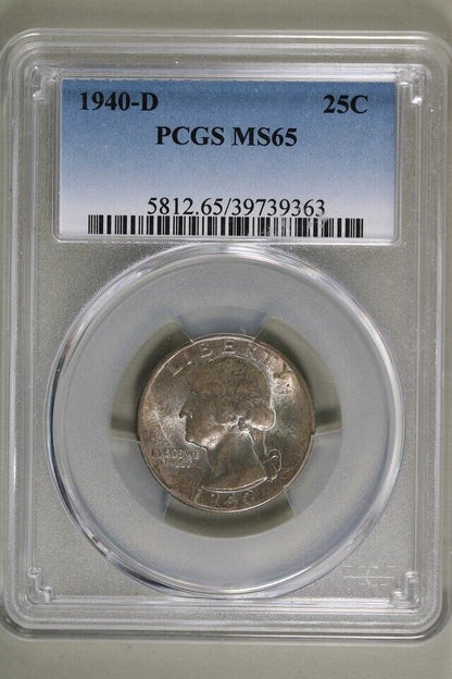 1940-D Washington Quarter 25c - PCGS MS65 - Nicely Toned!