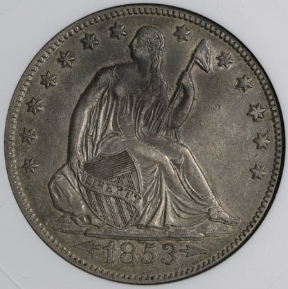 1853-O (AU53) Seated Liberty Half Dollar 50C ANACS Soapbox - Arrows and Rays