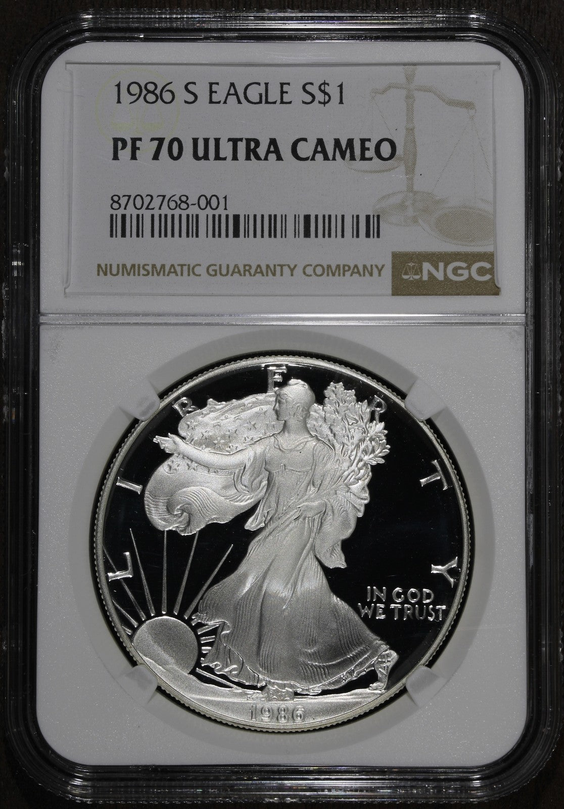 1986-S (PF70 Ultra Cameo) Proof American Silver Eagle $1 ASE NGC