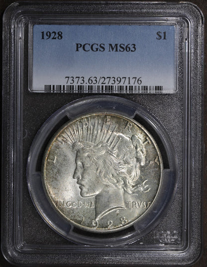 1928 (MS63) Peace Silver Dollar $1 PCGS - Key Date!
