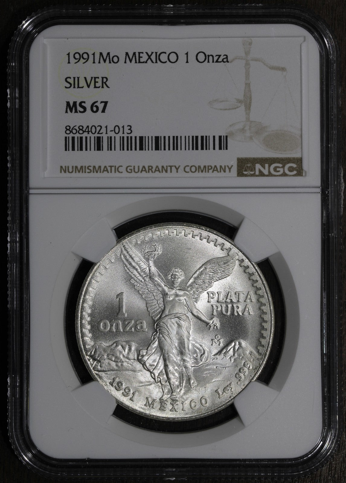 1991-Mo (MS67) Mexico 1 oz Silver Libertad Onza NGC