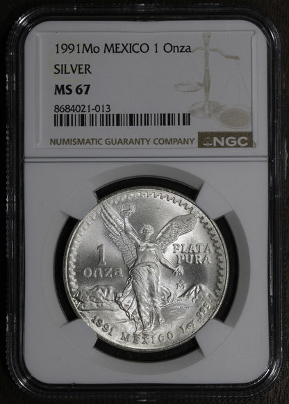1991-Mo (MS67) Mexico 1 oz Silver Libertad Onza NGC