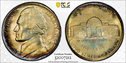 1944-S (MS67) Jefferson War Nickel 5C PCGS - Rainbow Toning