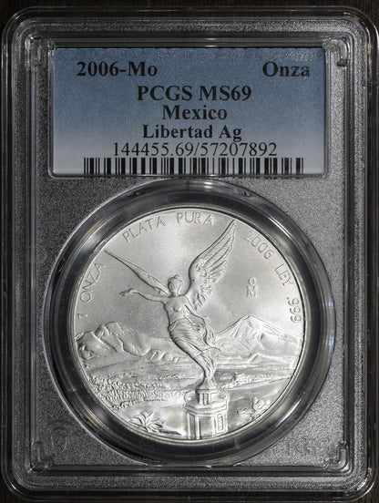 2006-Mo (MS69) 1 oz Silver Libertad Onza PCGS - Key Date Top Pop!