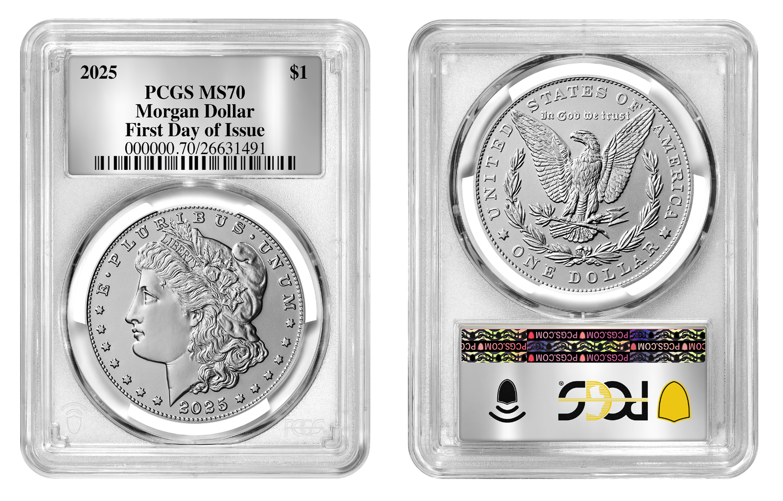 2025 (MS70) Morgan & Peace Silver Dollar First Day of Issue FDOI PCGS