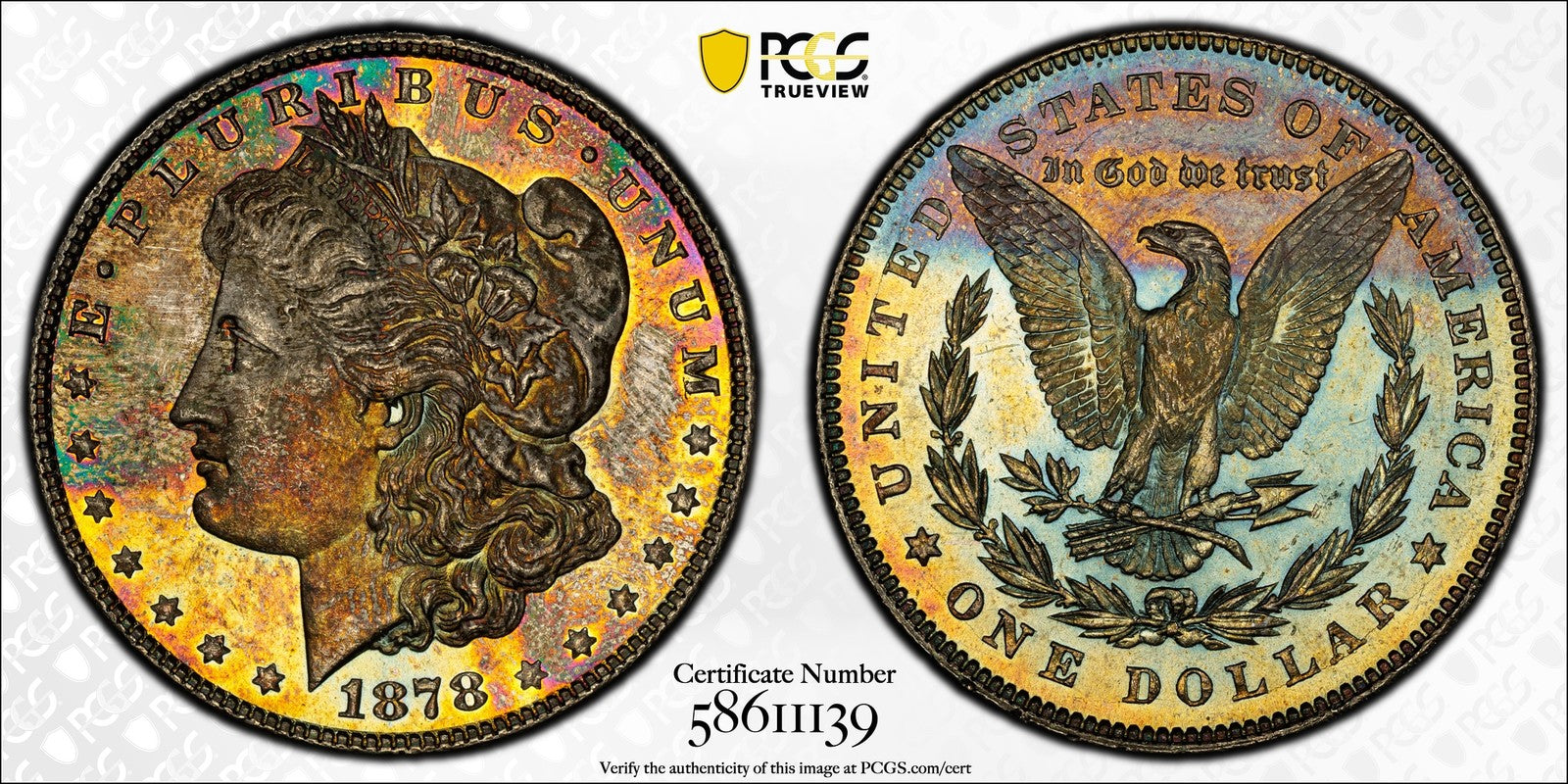 1878 7/8TF Strong (MS64 CAC) Morgan Silver Dollar $1 PCGS - Rainbow Toned