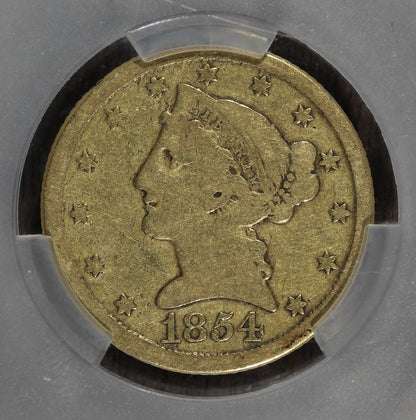 1854-D (VG10 CAC) Liberty Head Half Eagle $5 CACG - Dahlonega Gold - DL Hansen