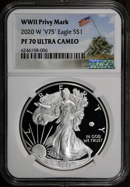 2020-W (PF70) V75 Proof American Silver Eagle NGC - Flag Label