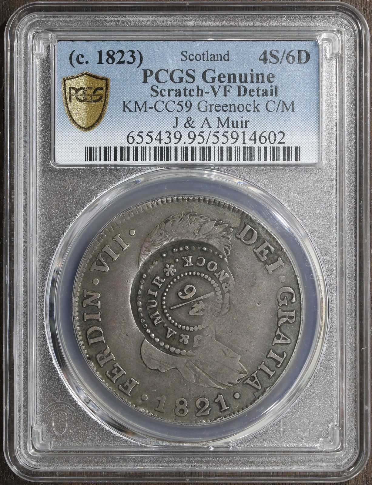 (1823) (VF Detail) Scotland Greenock C/M on 8 Reales PCGS - 4S/6D