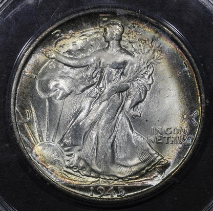 1945-S (MS64 CAC) Walking Liberty Half Dollar 50c PCGS OGH Rattler (toned)