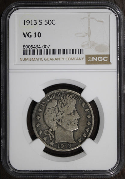 1913-S (VG10) Barber Half Dollar 50C NGC