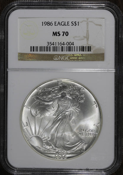 1986 (MS70) American Silver Eagle ASE $1 NGC - First Year Flawless