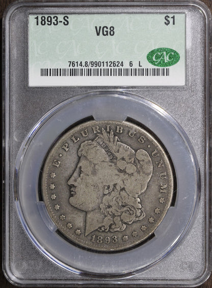 1893-S (VG8 CAC) Morgan Silver Dollar $! CACG - KEY Date!