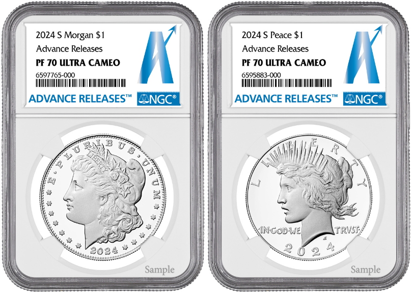 2024-S (PR70) Proof Morgan & Peace Dollar (2 Coin Set) Advanced Release AR NGC