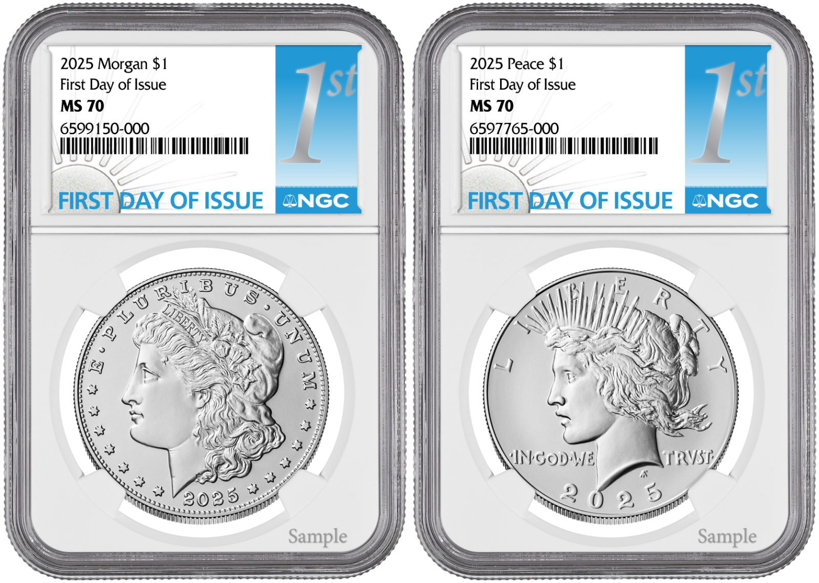 2025-P (MS70) Morgan & Peace Silver Dollar (2 Coin) First Day Of Issue FDOI NGC