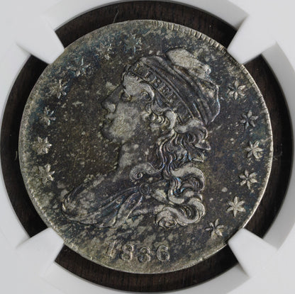 1836 (XF45) Capped Bust Half Dollar NGC - Lettered Edge, Colorful Toning
