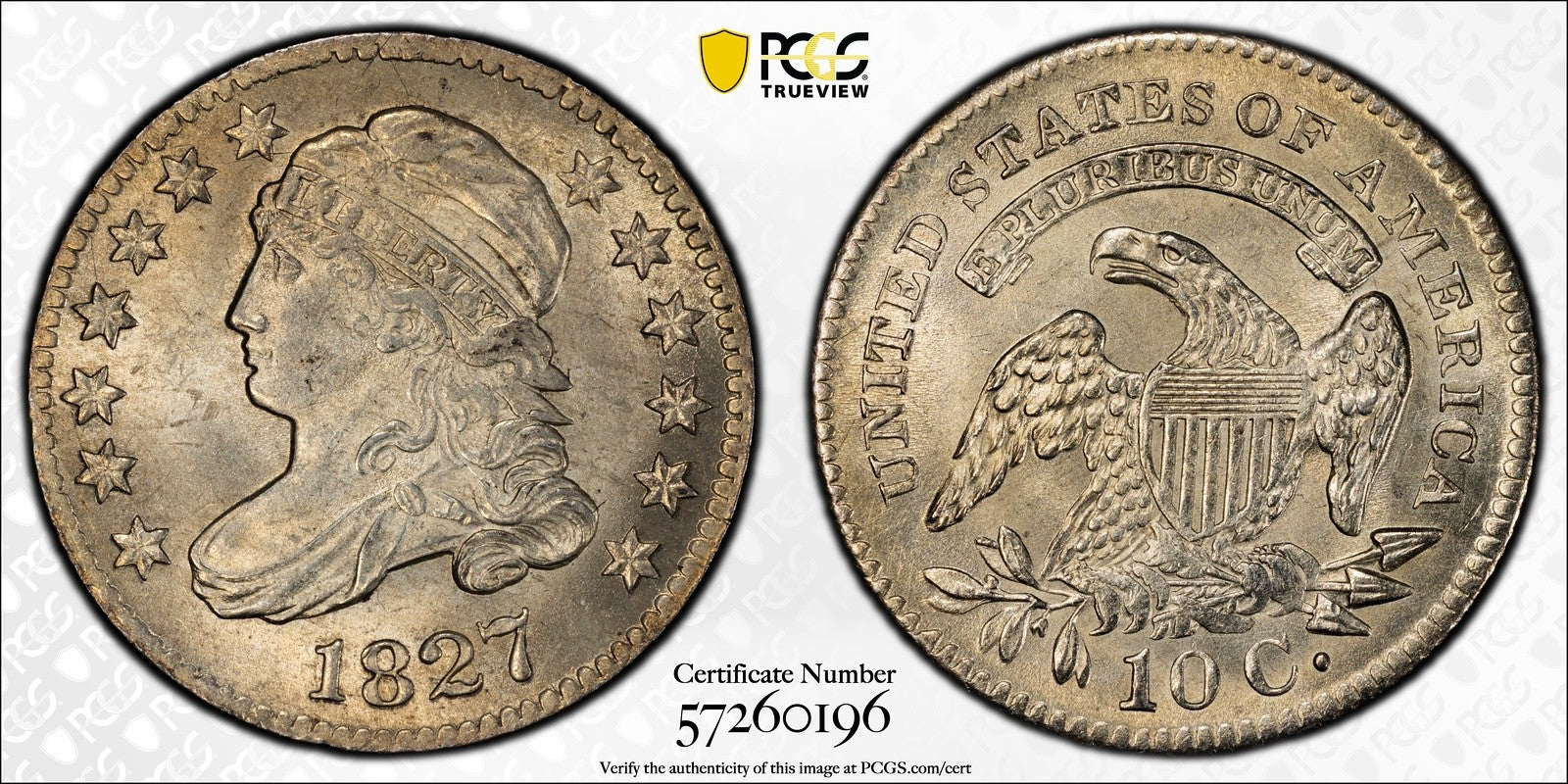 1827 (MS65) Capped Bust Dime 10C PCGS - Flashy Gem