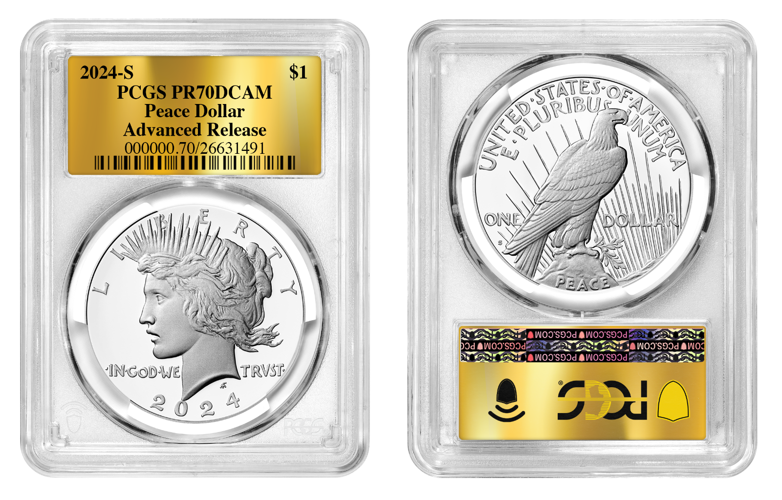 2024-S (PR70) Proof Morgan & Peace Dollar Advanced Release AR (Gold Foil) PCGS