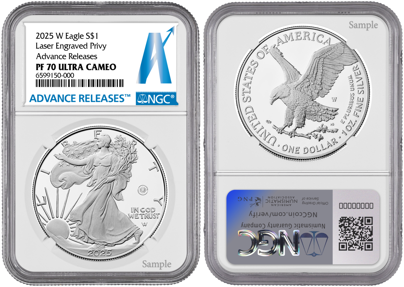 2025-W (PF70)~ LASER Beam Engraved Privy ~ Proof American Silver Eagle $1 NGC AR