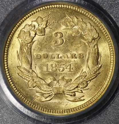 1854 (MS61) Three Dollar Gold Piece $3 PCGS OGH
