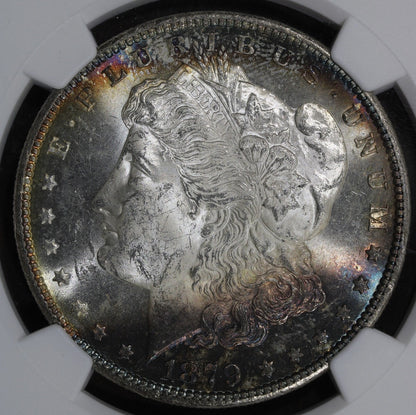 1879-S (MS62) Morgan Silver Dollar $1 PCGS - Rainbow Toned, Holder Error