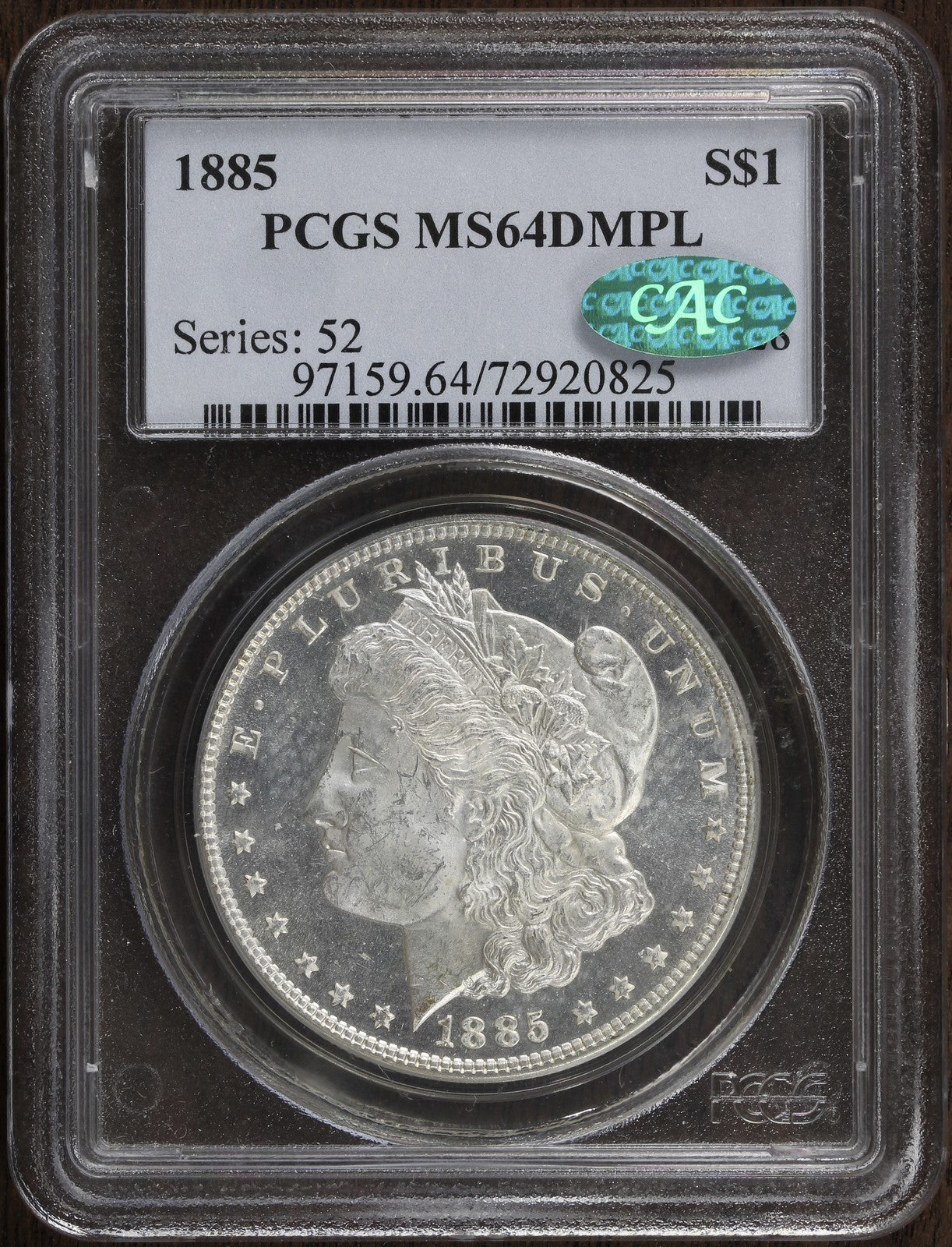 1885 (MS64 DMPL CAC) Morgan Silver Dollar $1 PCGS - Great Contrast