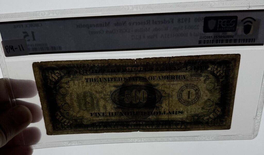 1928 $500 Dollar Bill Federal Reserve Note FR.2200-I - Minneapolis PCGS F15