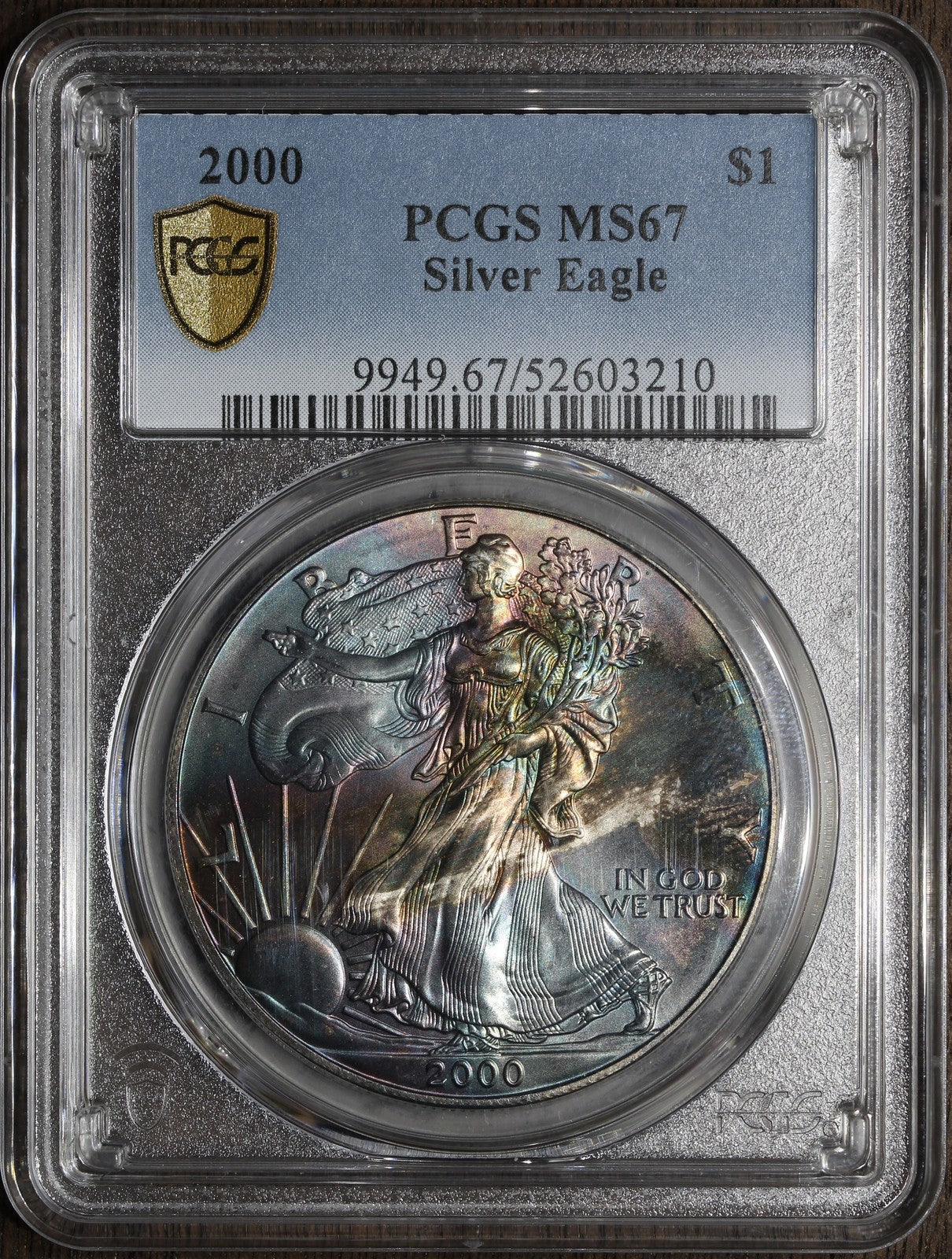 2000 (MS67) Rainbow Toned American Silver Eagle $1 ASE PCGS