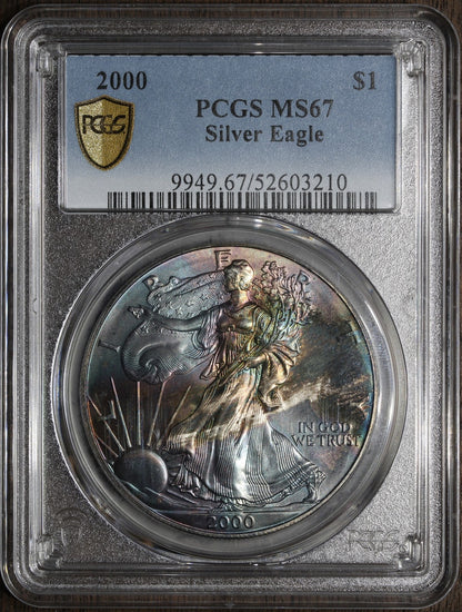 2000 (MS67) Rainbow Toned American Silver Eagle $1 ASE PCGS