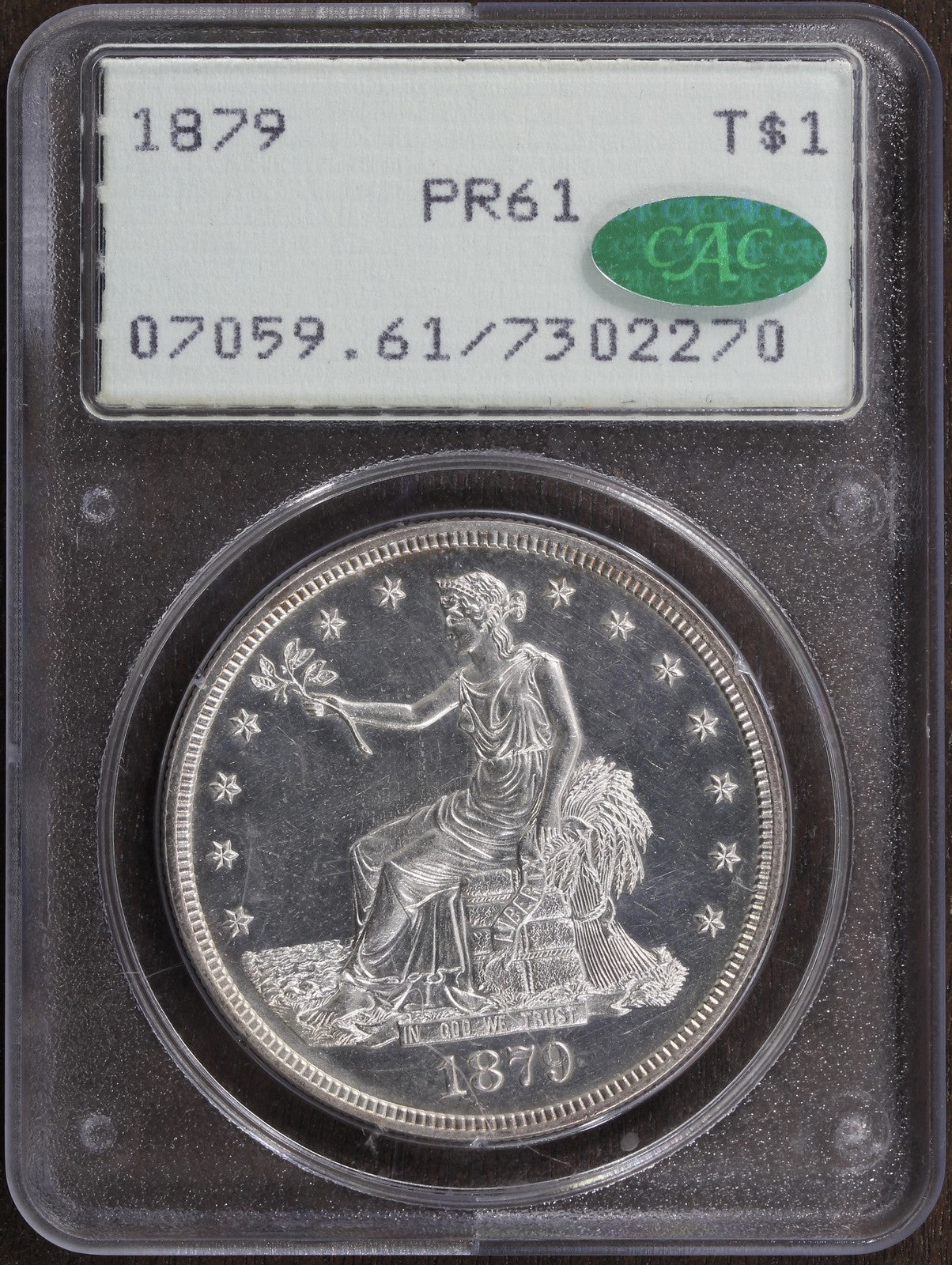 1879 (PR61 CAC) Proof Trade Dollar $1 PCGS Rattler - Nice Contrast