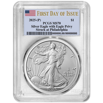 2025 (P) (MS70) American Silver Eagle $1 ASE PCGS FDOI - EAGLE PRIVY 🦅